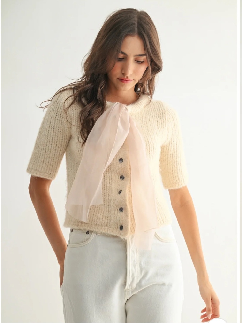 NWT Camellia Grace Chiffon Bow Cardigan - Picture 6 of 13